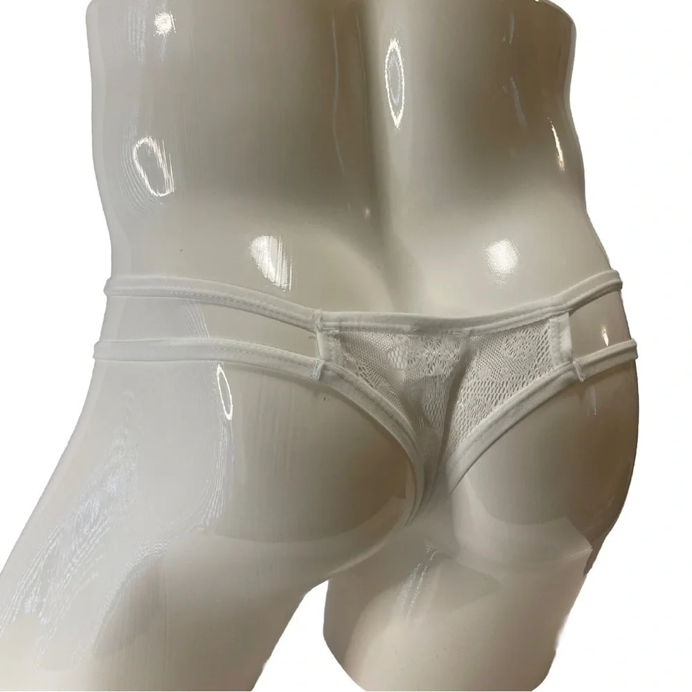 Mens Thong G-String White Lace Sheer Cutouts Medium NWT Sexy Sissy